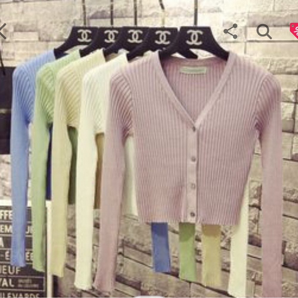 YesStyle - Beige Ribbed Cropped Cardigan - Picture 4 of 4